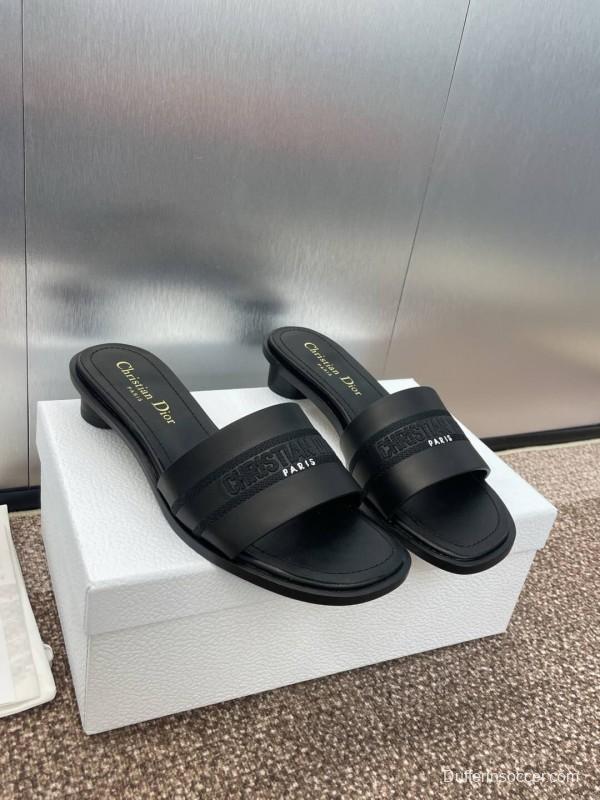 2025 Women Dior Black Leather Slippers CHRISTIAN DIOR PARIS