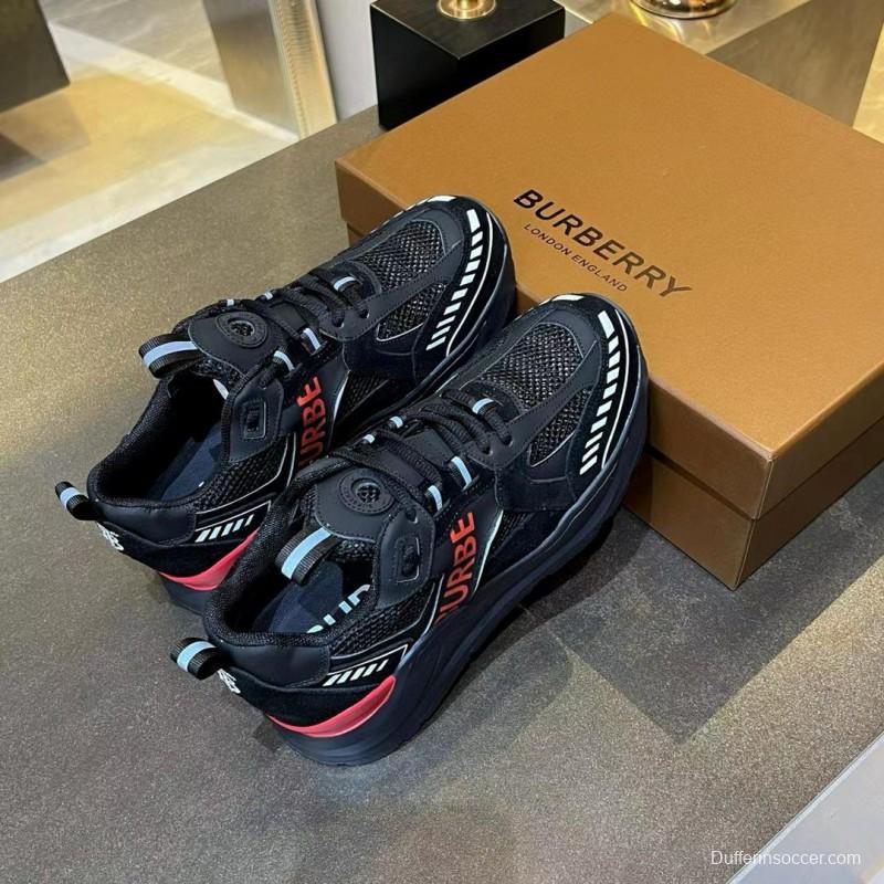 2025 Unisex Burberry Black Red Mesh Suede Leather Sneakers