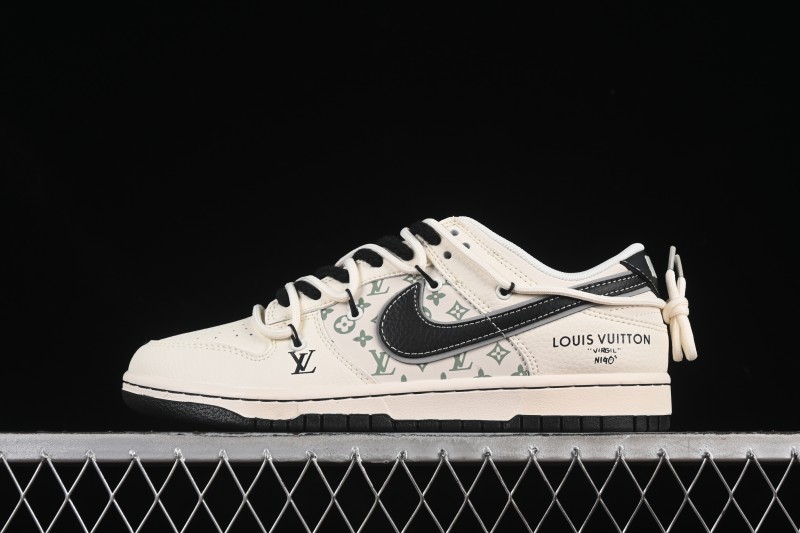 Nike SB Dunk Low LV Collaboration Off-White Strap Black Swoosh Anniversary High-End Custom Low-Top Casual Skate Shoes - YX5066-337
