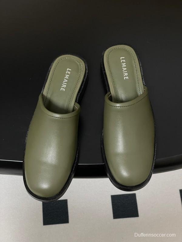 2025 Slippers Lemaire Green Leather Slippers KFY00310