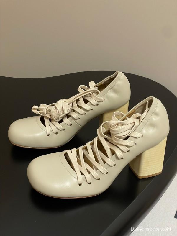 2025 Women Lemaire Ivory Leather Round Toe Block Heel Lace Up KFY00310