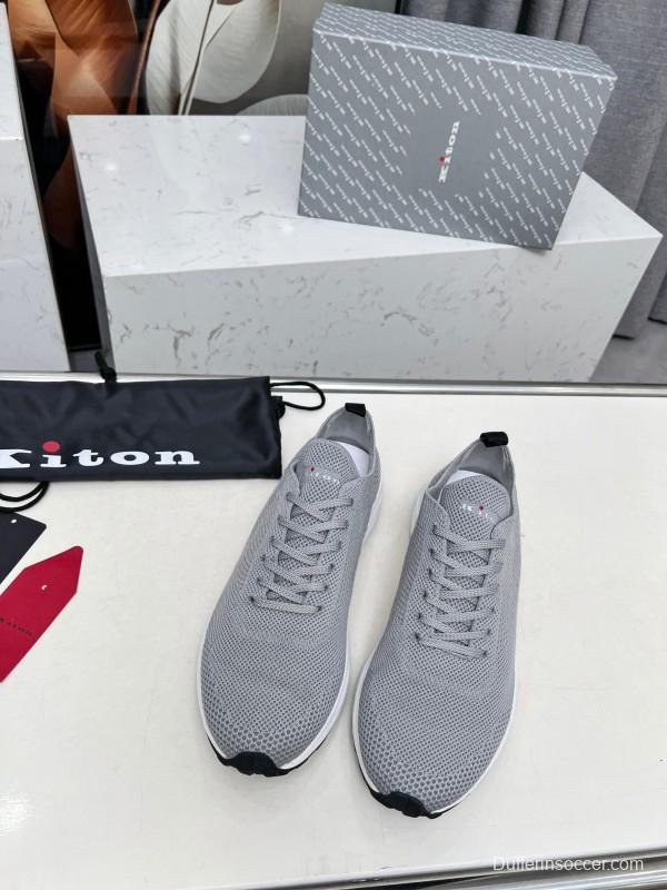 2025 Men Kiton Grey Knit Mesh Sneakers Lightweight Rubber Sole AS00320