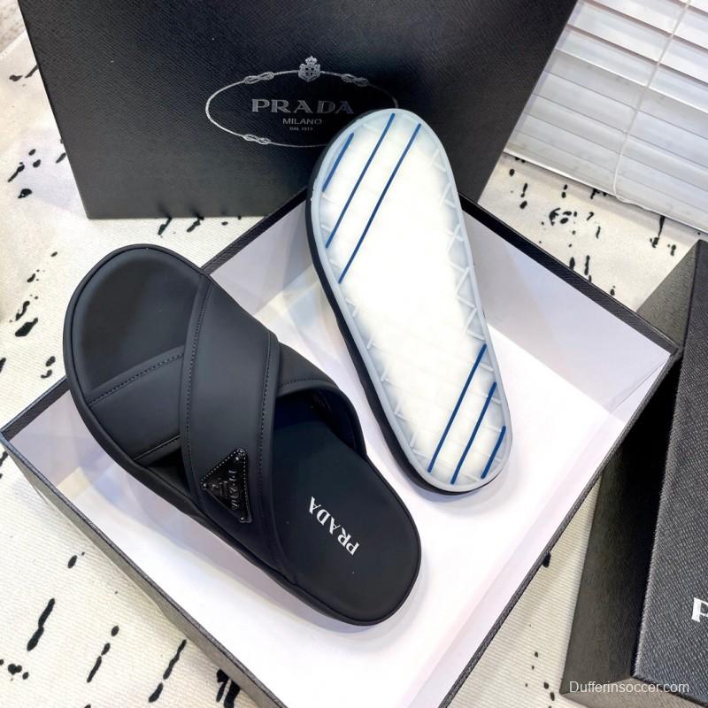 2025 Men Prada Black Fabric Sandals High Quality Craftsmanship KFY00230