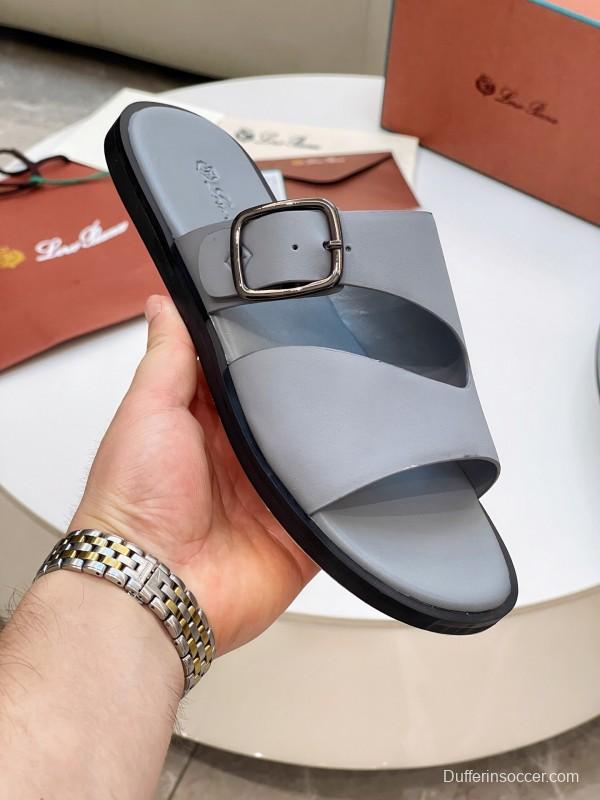 2025 Men Loro Piana Gray Leather Slippers AS00250