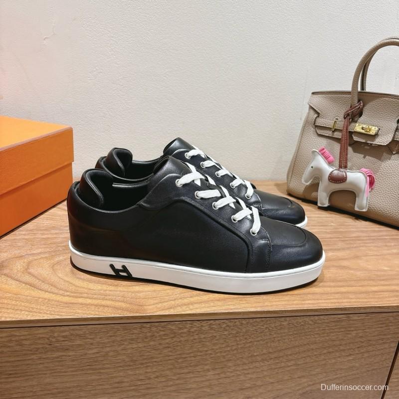 2025 Unisex Hermès Black Leather Sneakers AS00380
