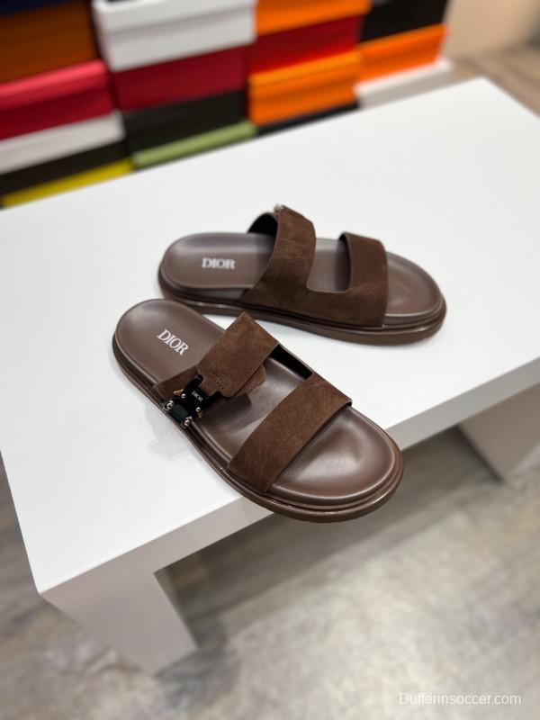 2025 Men Dior Brown Suede Leather Slippers AS00190