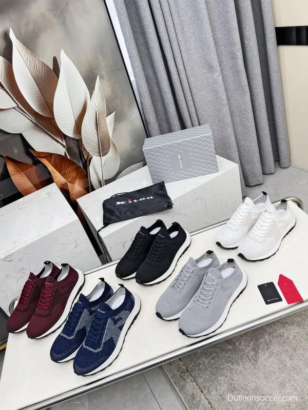 2025 Unisex Kiton Burgundy Knit Casual Sneakers Lightweight Rubber Sole AS00320