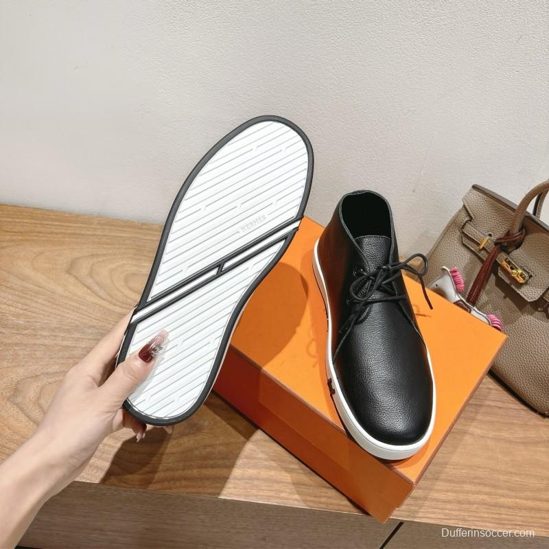 2025 Unisex Hermes Black White Leather Boots Classic Style