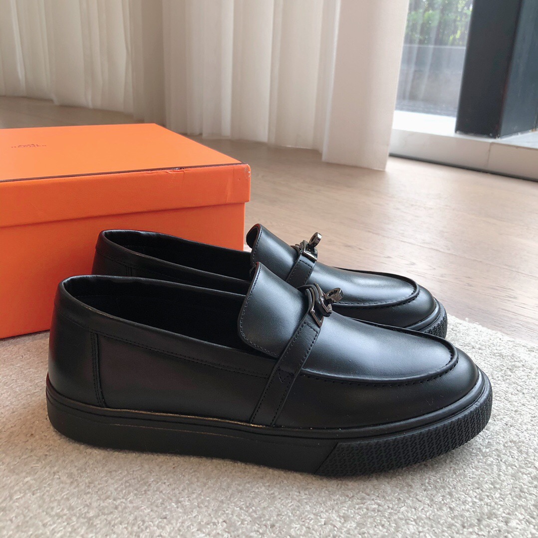 2025 Unisex H Black Leather Loafers AS00380
