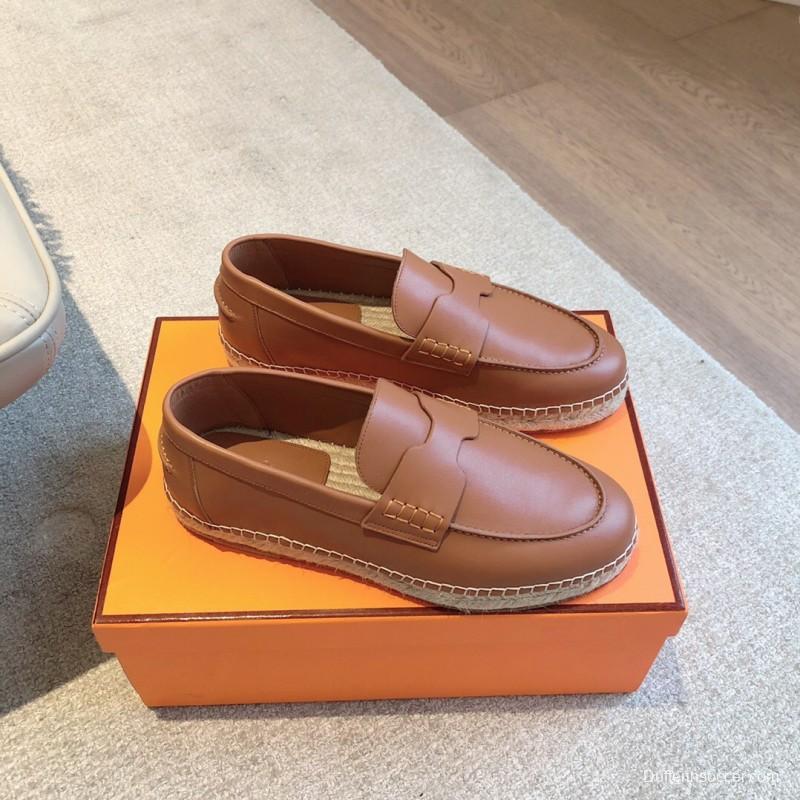 2025 Unisex Hermès Brown Leather Loafers AS00380