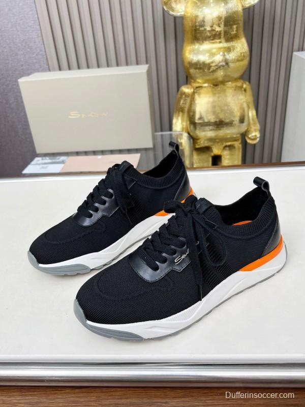 2025 Unisex Santoni Black Wool Blend Knit Mesh Sneakers AS00320
