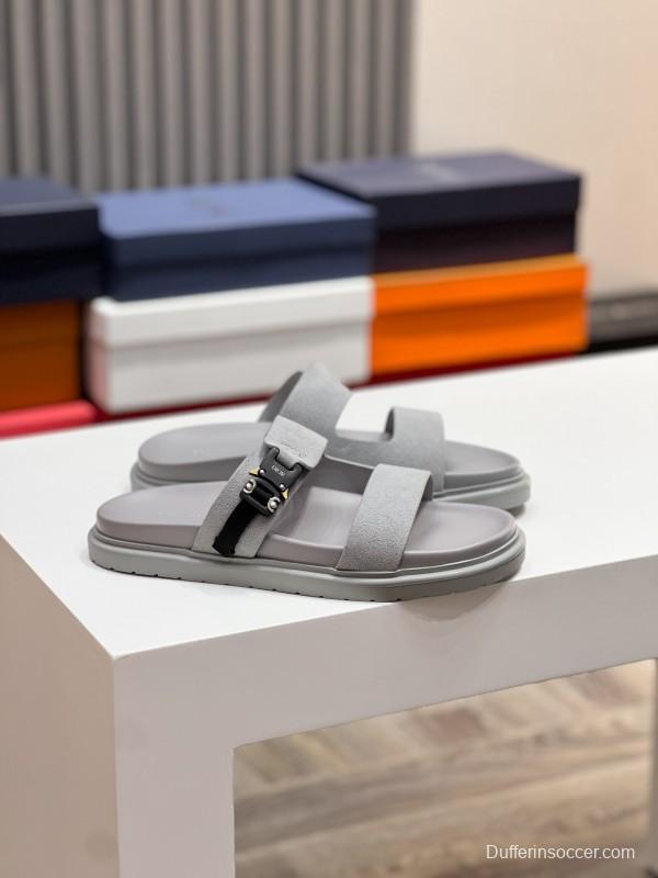 2025 Men Dior Grey Suede Leather Slippers CD Diamond AS00190