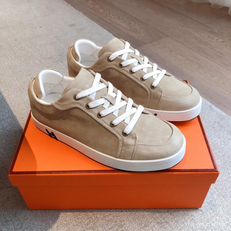 2025 Unisex H Beige White Suede Leather Sneakers AS00380