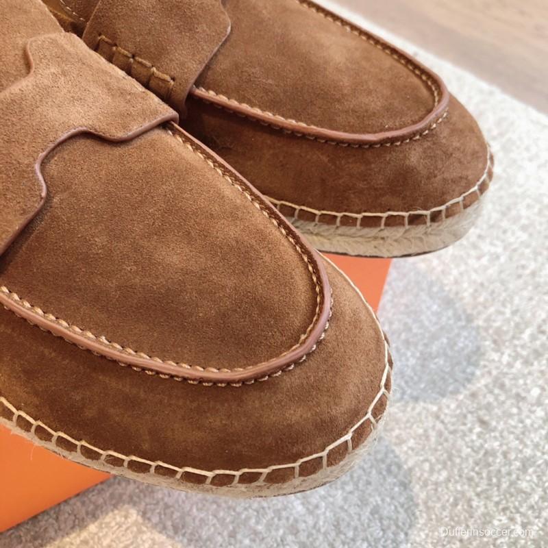2025 Unisex Hermès Brown Suede Calfskin Loafers AS00380