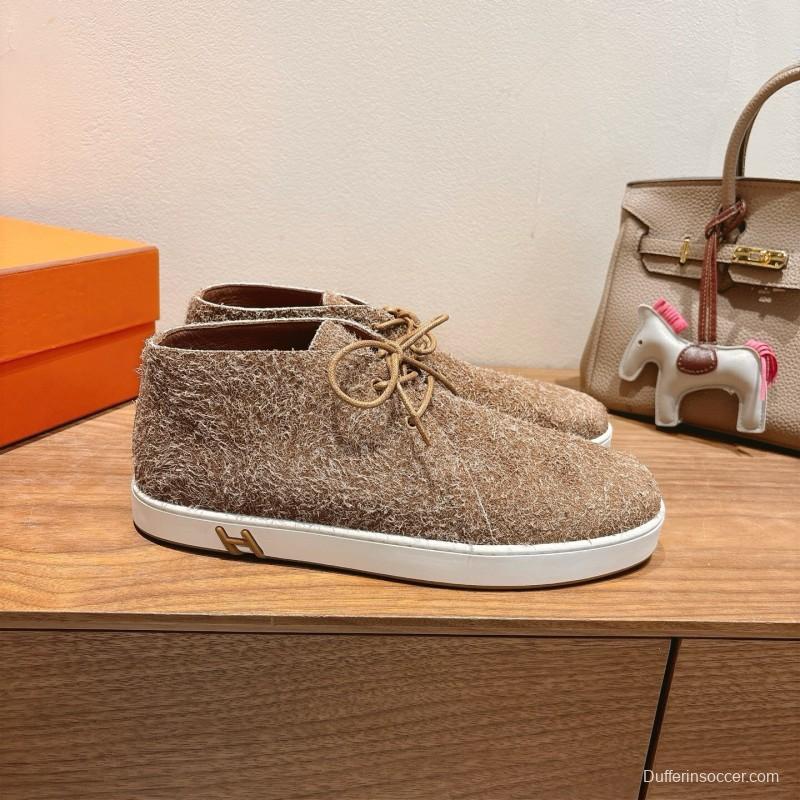 2025 Unisex Hermès Brown Tan Wool Chukka Boots AS00380