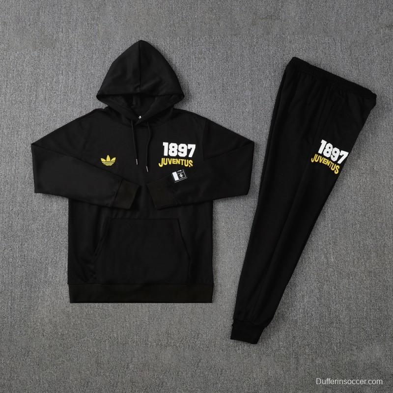 25/26 Juventus Black Hoodie Full Zipper Jacket + Long Pants