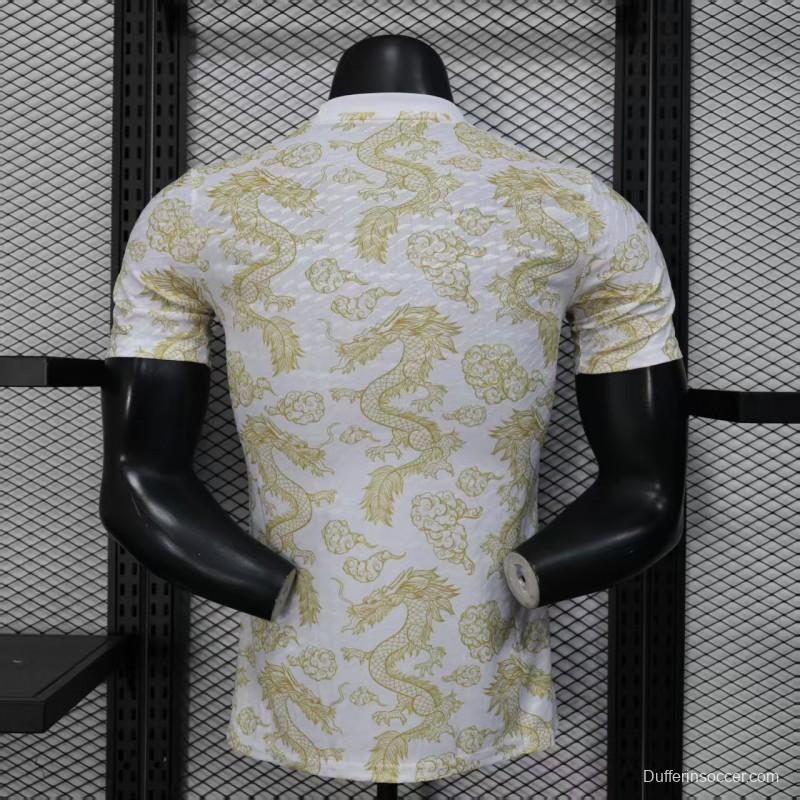 Player Version 25/26 Real Madrid White with Golden Dragon Pattern Jersey