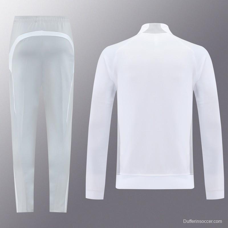 25/26 Real Madrid Grey/White Full Zipper Jacket + Long Pants