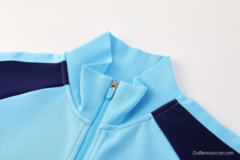 2025 Nike Air Tracksuit Set - Light Blue with Navy Accents Full Zipper Jacket + Long Pants