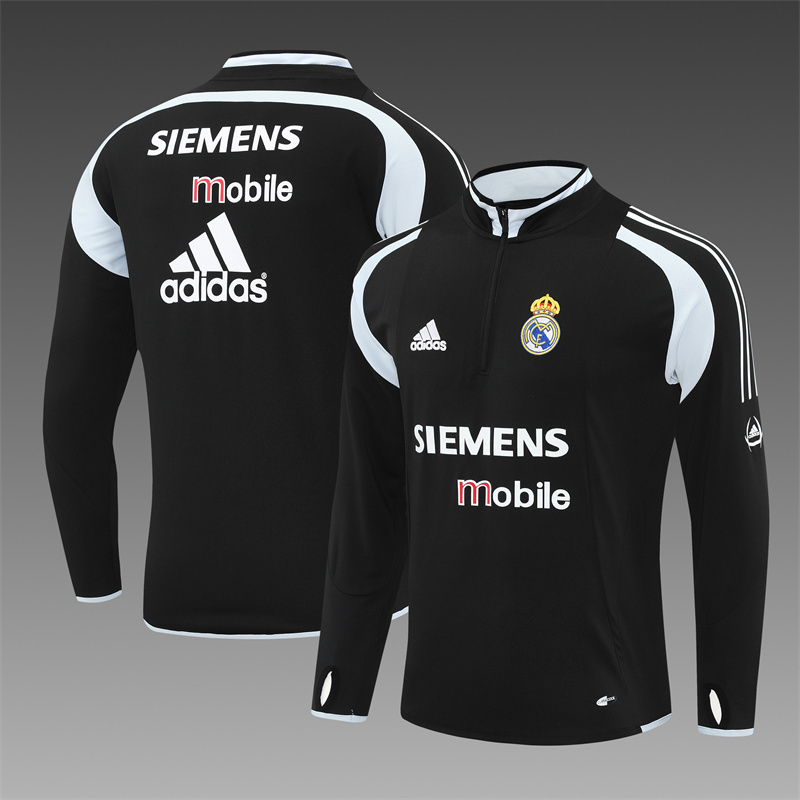 Retro 04/05 Real Madrid Black Half Zipper Jacket