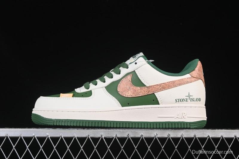 Nike Air Force 1 '07 Low Stone Island Collaboration Beige Green Floral Casual Sneakers - JP8028-010
