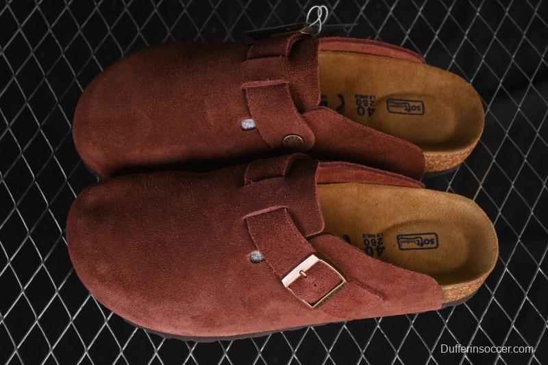 Birkenstock Sandals Series with Soft Leather Upper and Cork Rubber Midsole - Red Wine