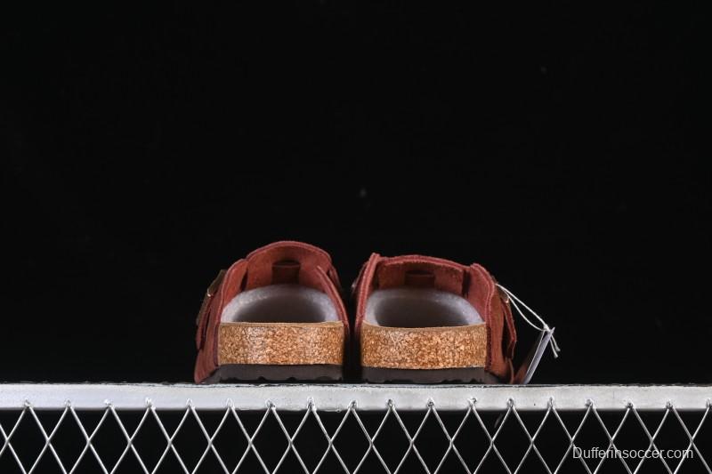 Birkenstock Sandals Series with Soft Leather Upper and Cork Rubber Midsole - Red Wine