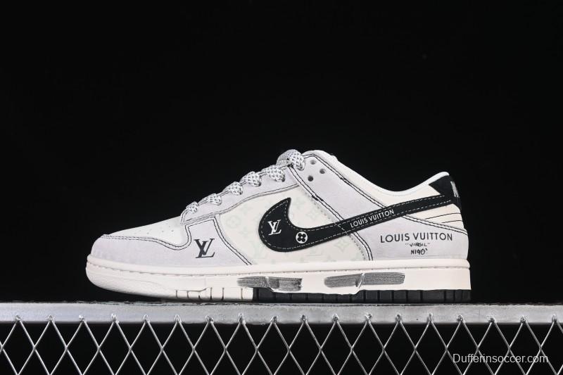 Nike SB Dunk Low LV Collaboration Graffiti Dual-Color Anniversary High-End Custom Low-Top Casual Skate Shoes - CX5050-Y01