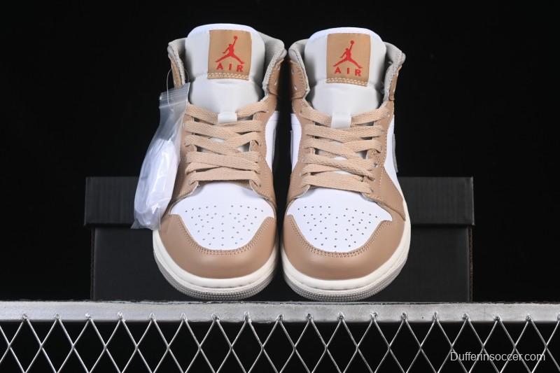 Nike Air Jordan 1 Mid AJ1 White Wheat Mid-Top Casual Sneakers - DQ8426-200