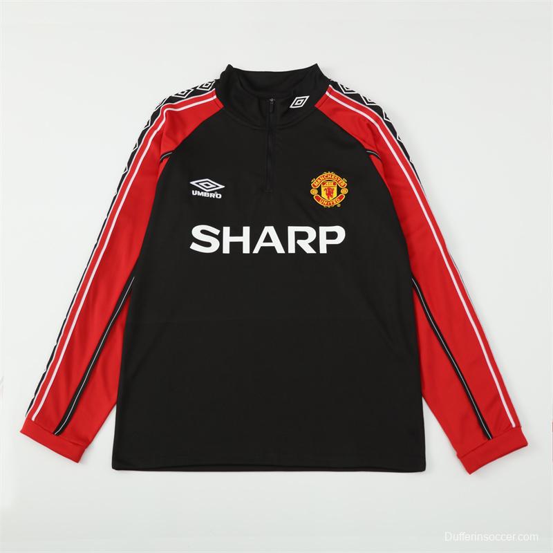 Retro 98/99 Manchester United Black Half Zipper Jacket