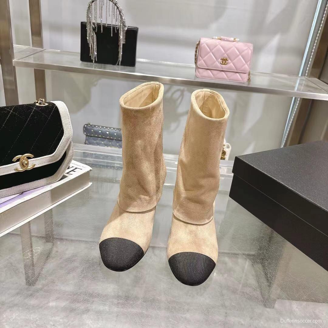 Chanel 2025/SS Coco Runway Turn-Cuff Chunky Heel Straight Tube Boots Classic Color Block - LY00400
