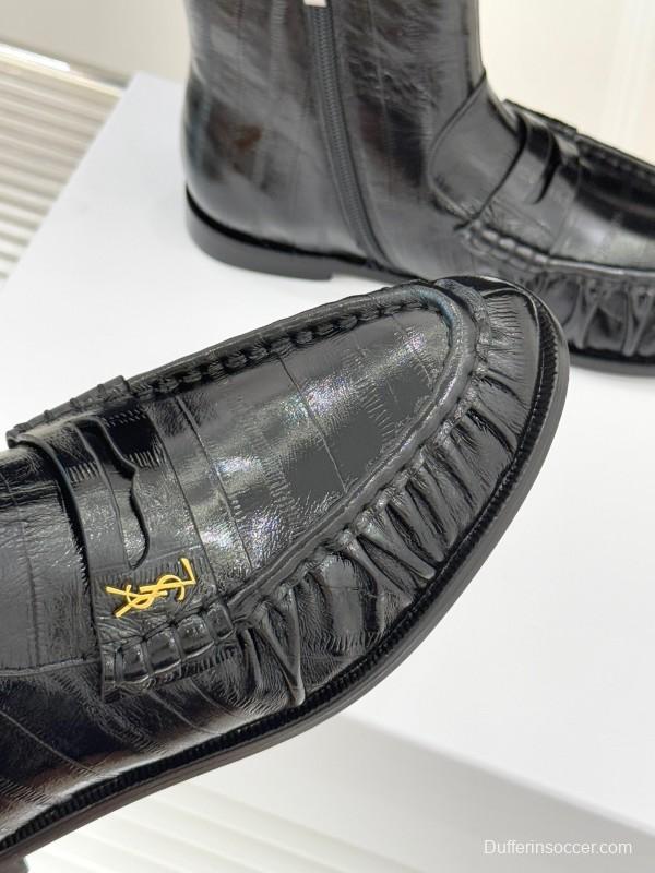 Saint Laurent YSL Letter Loaf Short Boots with Pleated Edges - KFY00430