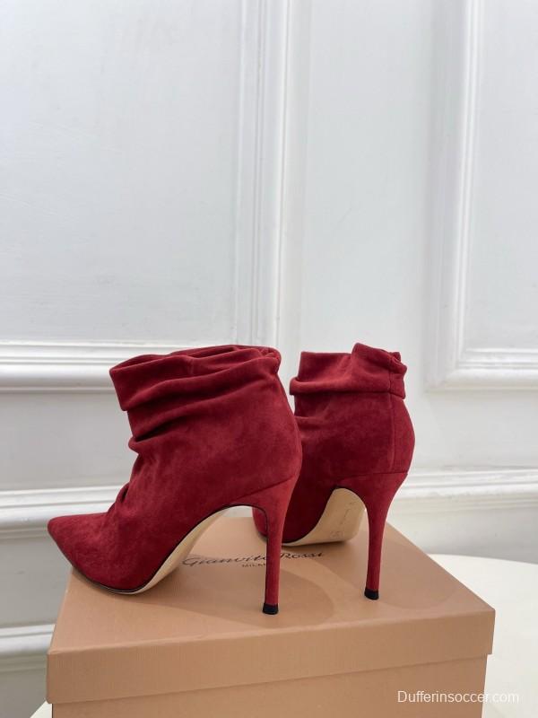 Gianvito Rossi Fall/Winter 2025 GR Pointed Toe Retro Pleated High Heel Ankle Boots - KFY00340