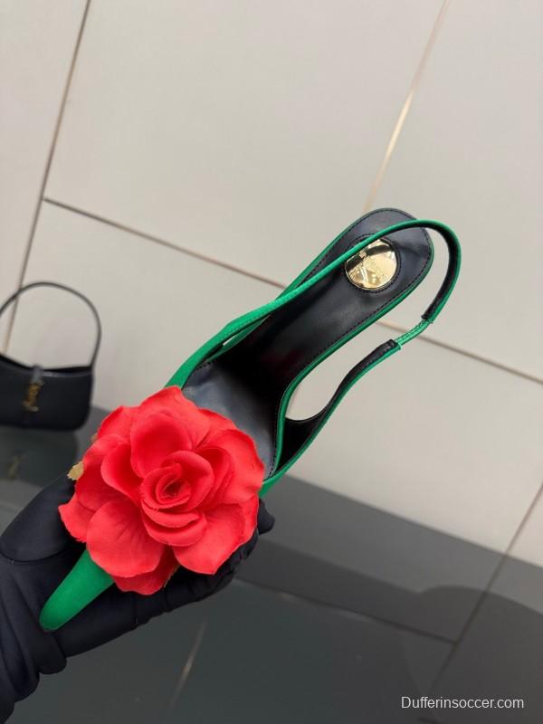 Saint Laurent 2025 Spring/Summer Rose Thorn High Heels with Sculptural Gold Heel - KFY00320