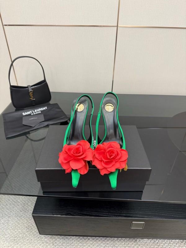 Saint Laurent 2025 Spring/Summer Rose Thorn High Heels with Sculptural Gold Heel - KFY00320