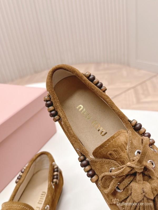 Miu Miu Fall/Winter 2025 Tassel Loafer Mule with Bead Accents - LY00330