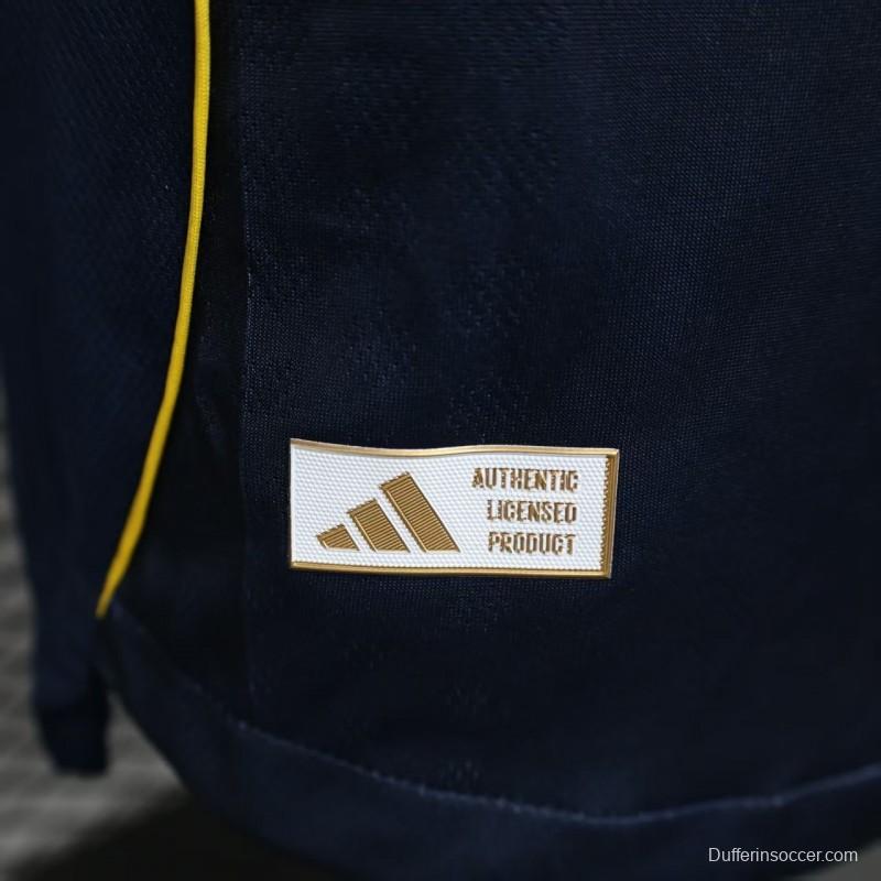 25/26 Player Version Boca Juniors Home Navy Blue with Yellow Chest Band Long Sleeve Jersey