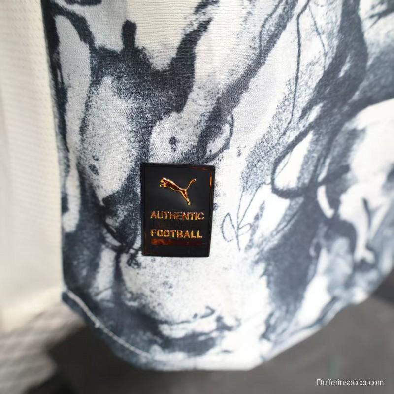 25/26 Player Version Manchester City White with Black Marble Abstract Art Pattern Jersey