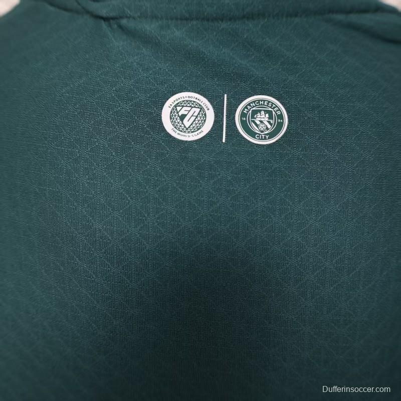25/26 Player Version  Manchester City Third Dark Green with Geometric Triangle Pattern Jersey