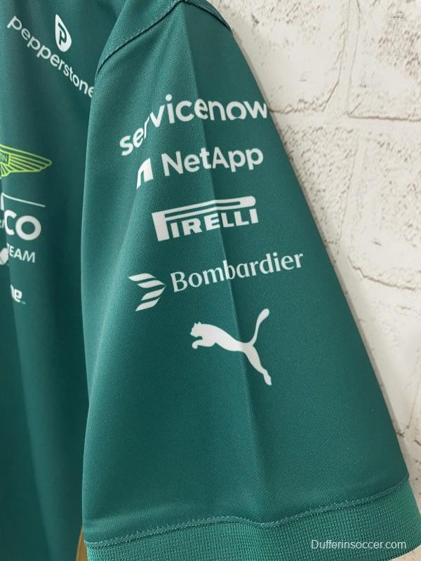 2025 F1 Aston Martin Aramco F1 Team Dark Green with Yellow Zipper Polo