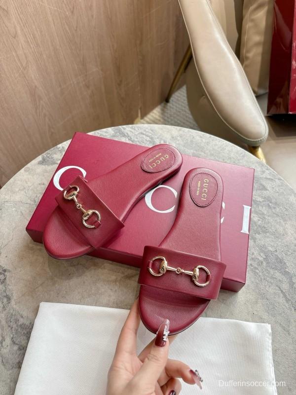 Gucci 2025/SS Leather Mule Sandals with Light Gold Hardware - 8023-3