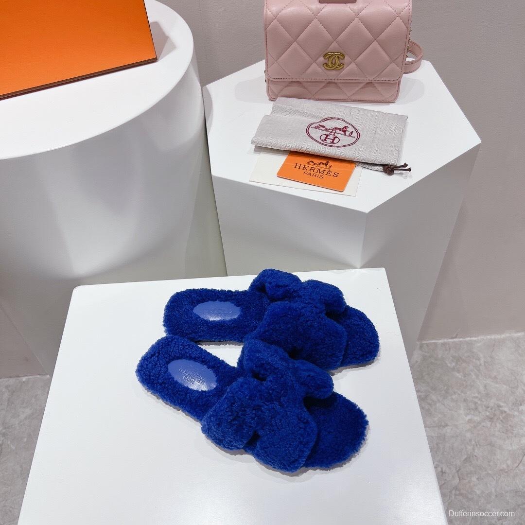 H Teddy Wool H Slippers Flat Sole Winter Edition - LY00240