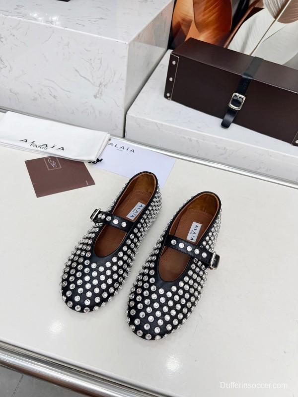 Alaia 2025/SS Crystal Embellished Ballet Dance Shoes with 0.8CM Inner Height - LY00340