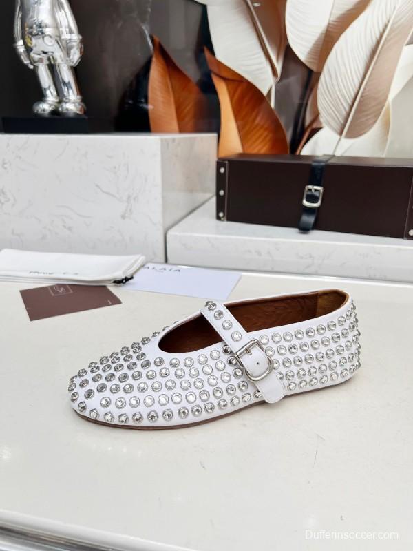 Alaia 2025/SS Crystal Embellished Ballet Dance Shoes with Arch Support and 0.8CM Inner Height - LY00340