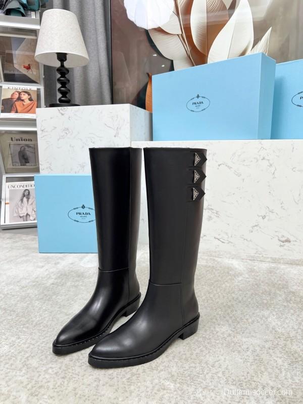 Prada Classic Triangle Logo Pointed Toe Boots - LY00350