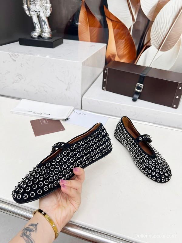 Alaia 2025/SS Crystal-Studded Ballet Dance Shoes with Inner Cushioning and 0.8CM Height Increase - LY00340