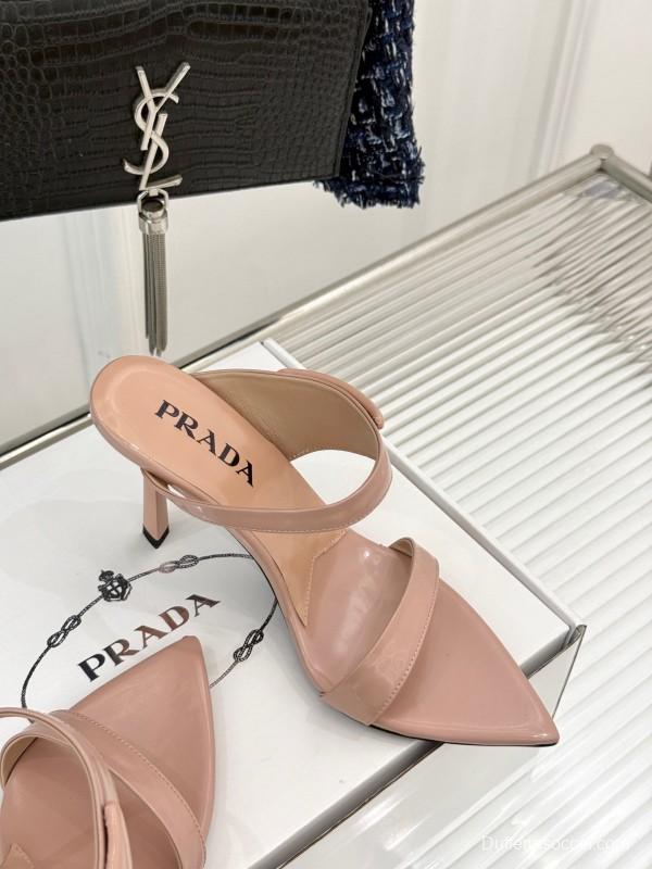 Prada Pointed Toe High Heel Sandals with Triangle Buckle - KFY00280