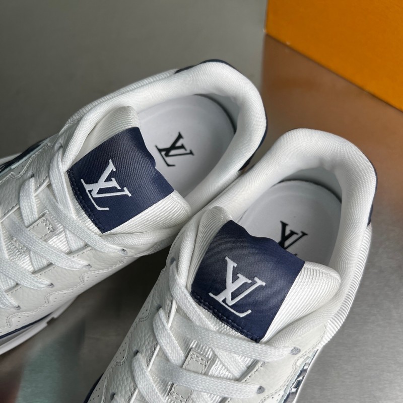Lv Classic Leather Round Toe Lace-Up Low Top Casual Shoes - YC