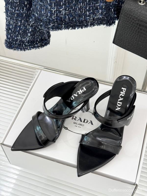 Prada Pointed Toe High Heel Sandals with Triangle Buckle - KFY00280