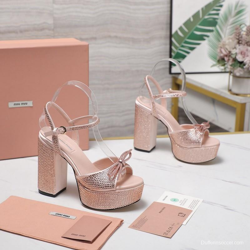 MIUMIU Bling Swarovski Crystal Sandals with 11.5cm Heel - KFY00340